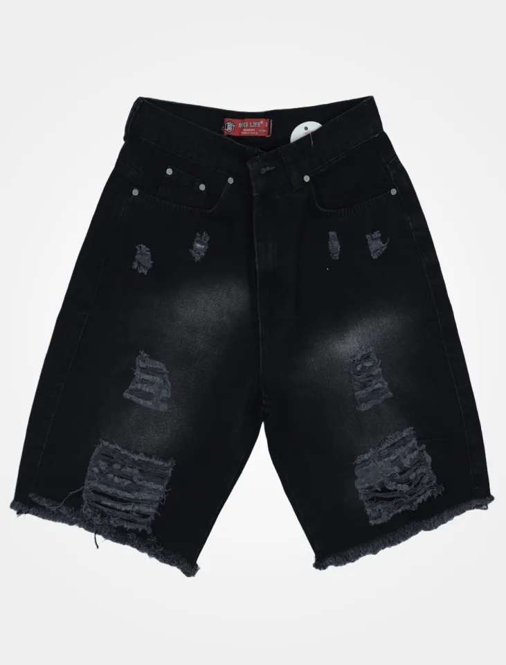 Blugi damă 3/4 negri cu talie înaltă – franjuri, croială lejeră