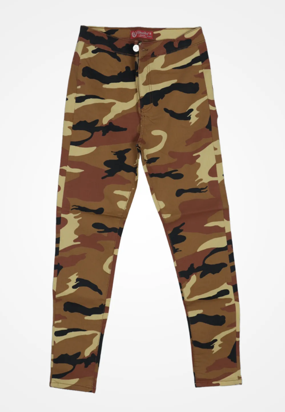 Blugi damă skinny talie înaltă – material elastic, subțire, camuflaj maro - 1