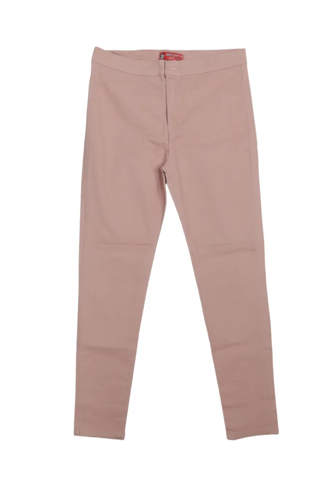 Blugi damă skinny talie înaltă – material elastic, subțire, roz pudrat