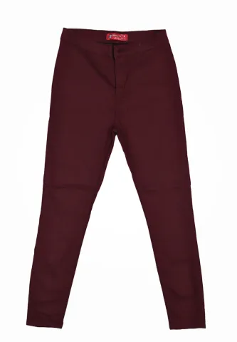 Blugi damă skinny talie înaltă – material elastic, subțire, vișiniu