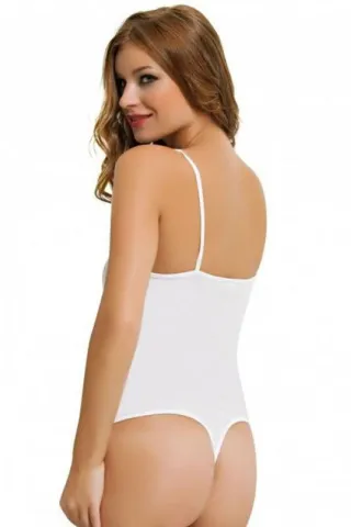 Body dama cu bretele subtiri, material bumbac, alb hover