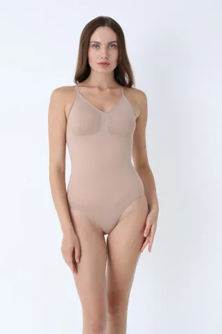 Body modelator clasic cu bretele subțiri reglabile- bej hover
