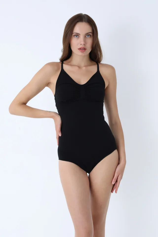 Body modelator clasic cu bretele subțiri reglabile- negru