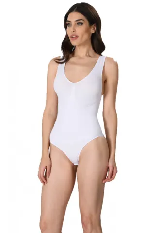 Body modelator dama cu bretele groase, material elastic si respirabil de culoare alb hover