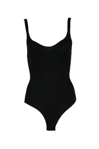 Body modelator dama cu bretele groase, material elastic si respirabil de culoare negru hover