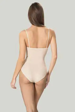 Body modelator dama cu bretele subtiri, material elastic si respirabil de culoare bej hover