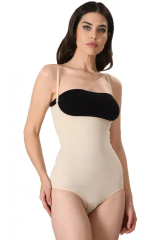 Body modelator dama, material elastic si respirabil de culoare bej hover