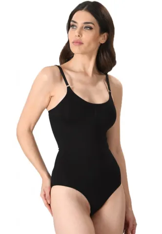 Body modelator dama, material elastic si respirabil de culoare negru hover