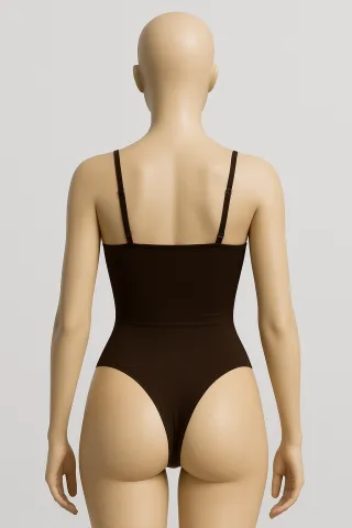 Body modelator tanga cu bretele subțiri reglabile-maro hover