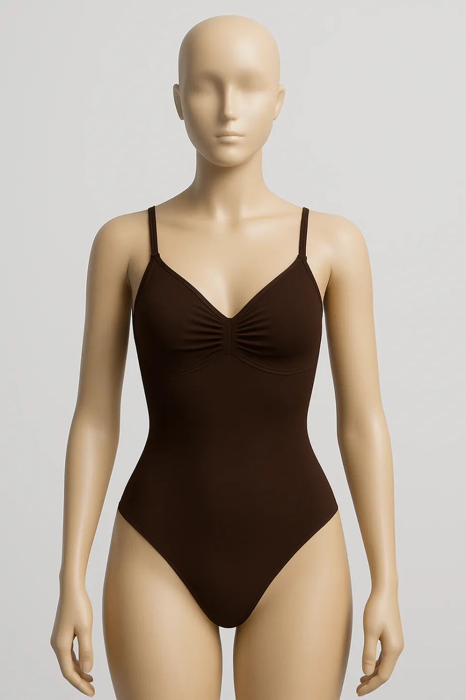 Body modelator tanga cu bretele subțiri reglabile-maro - 1