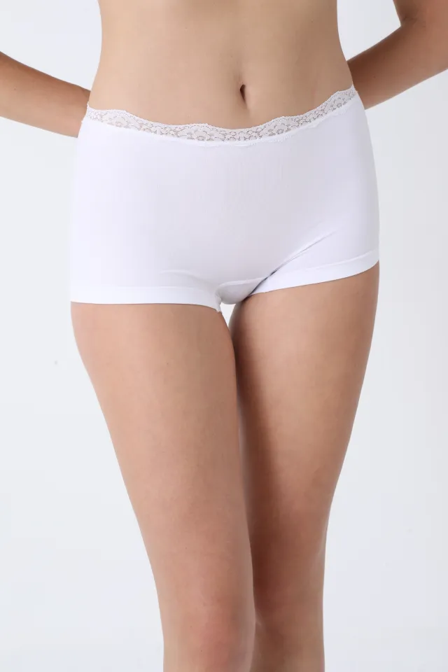 Boxeri damă albi – material subțire, tiv din dantelă