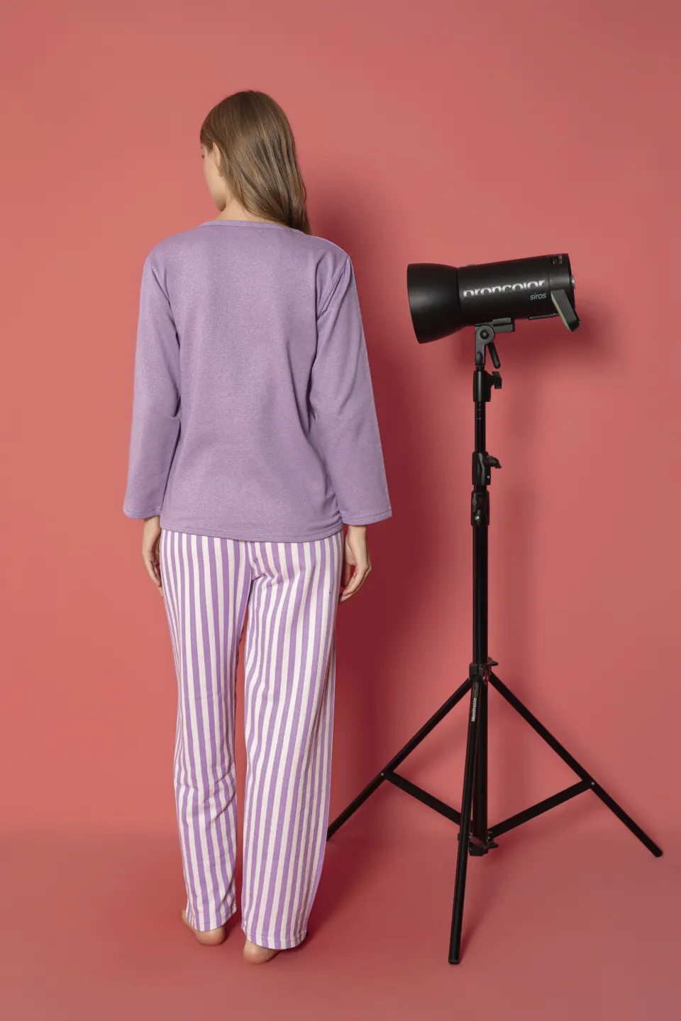 Pijama damă vătuită cu mânecă lungă și pantaloni lungi din bumbac, imprimeu Lovely - 3