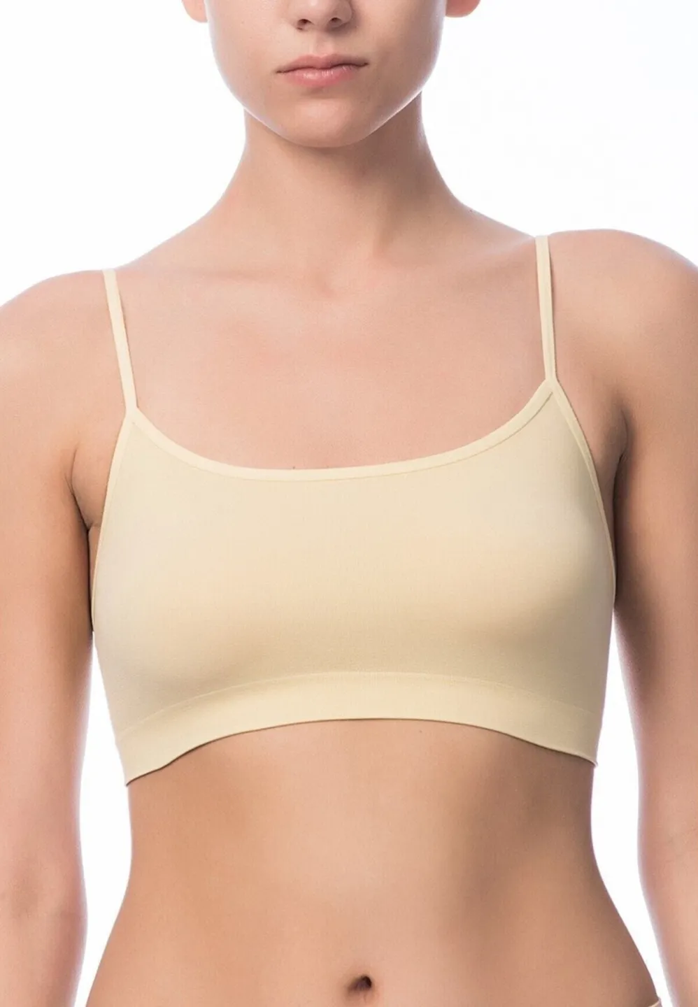 Bustieră cu Bretele Subțiri fără Cusături, Bej - 1