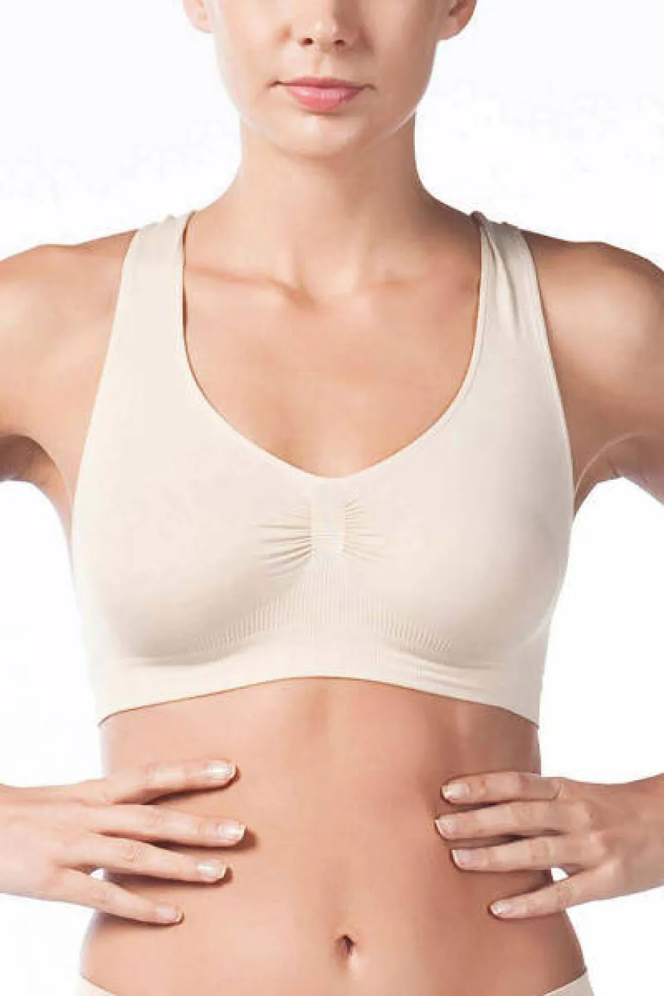 Bustiera dama elastica cu bretele groase, material lejer si elastic, culoare bej - 1