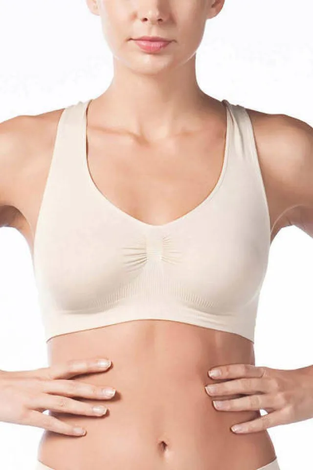 Bustiera dama elastica cu bretele groase, material lejer si elastic, culoare bej