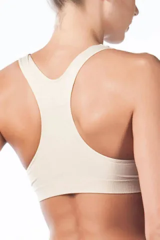 Bustiera dama elastica cu bretele groase, material lejer si elastic, culoare bej hover