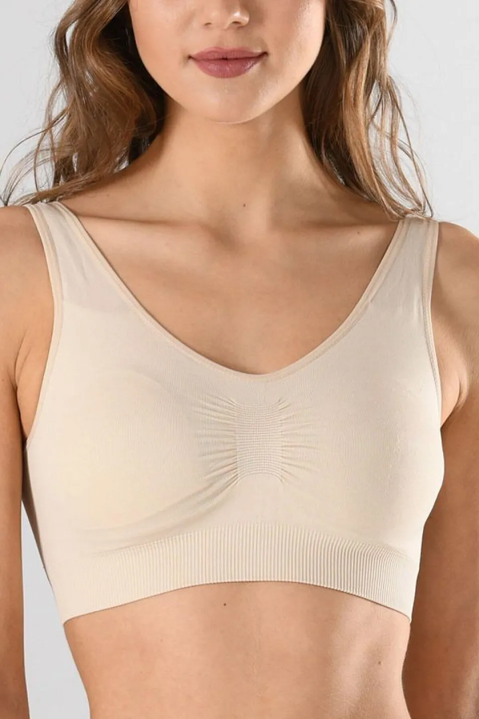 Bustiera dama elastica cu bretele groase, material lejer si elastic, culoare bej - 2