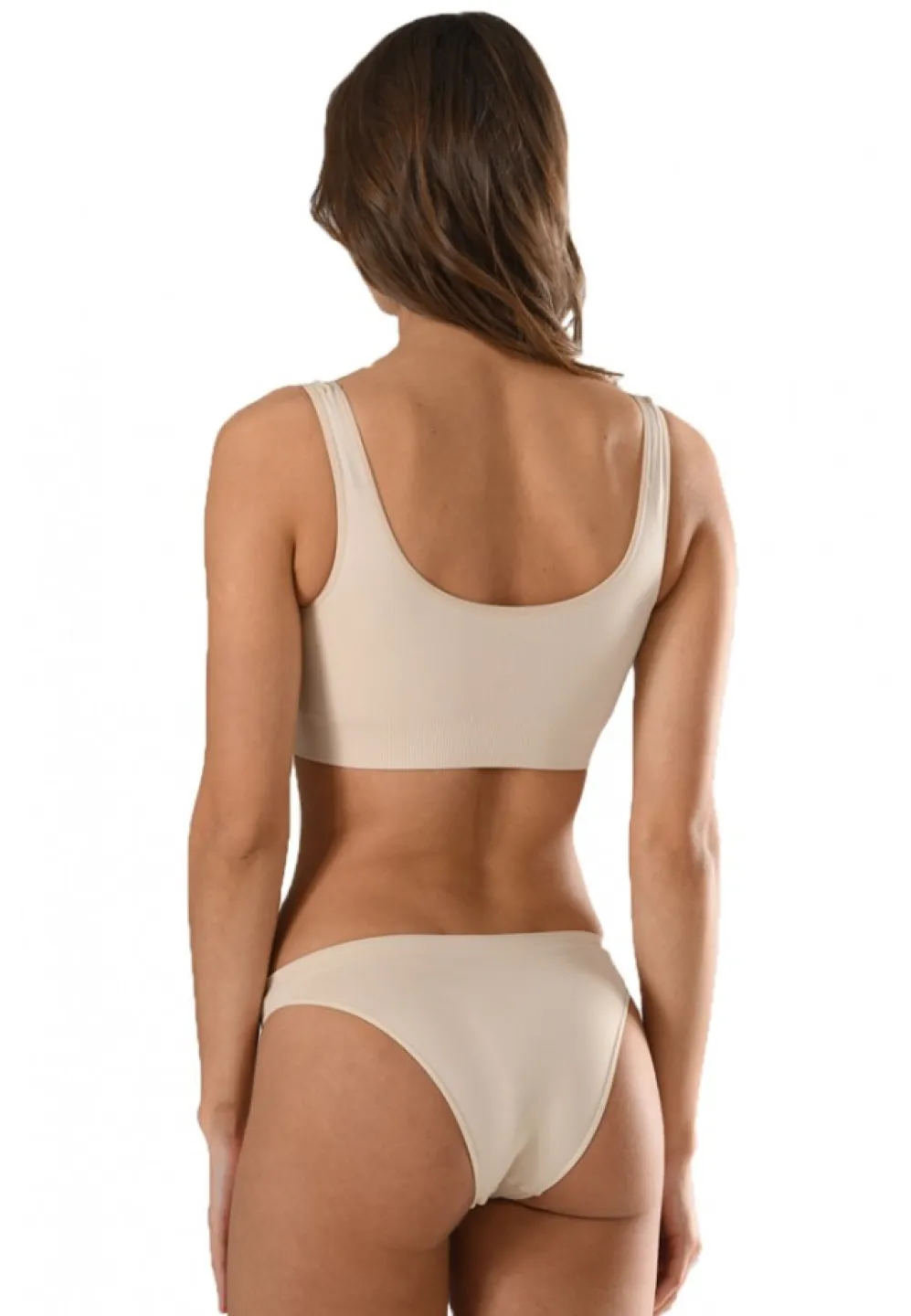 Bustiera dama elastica cu bretele groase, material lejer si elastic, culoare bej - 3