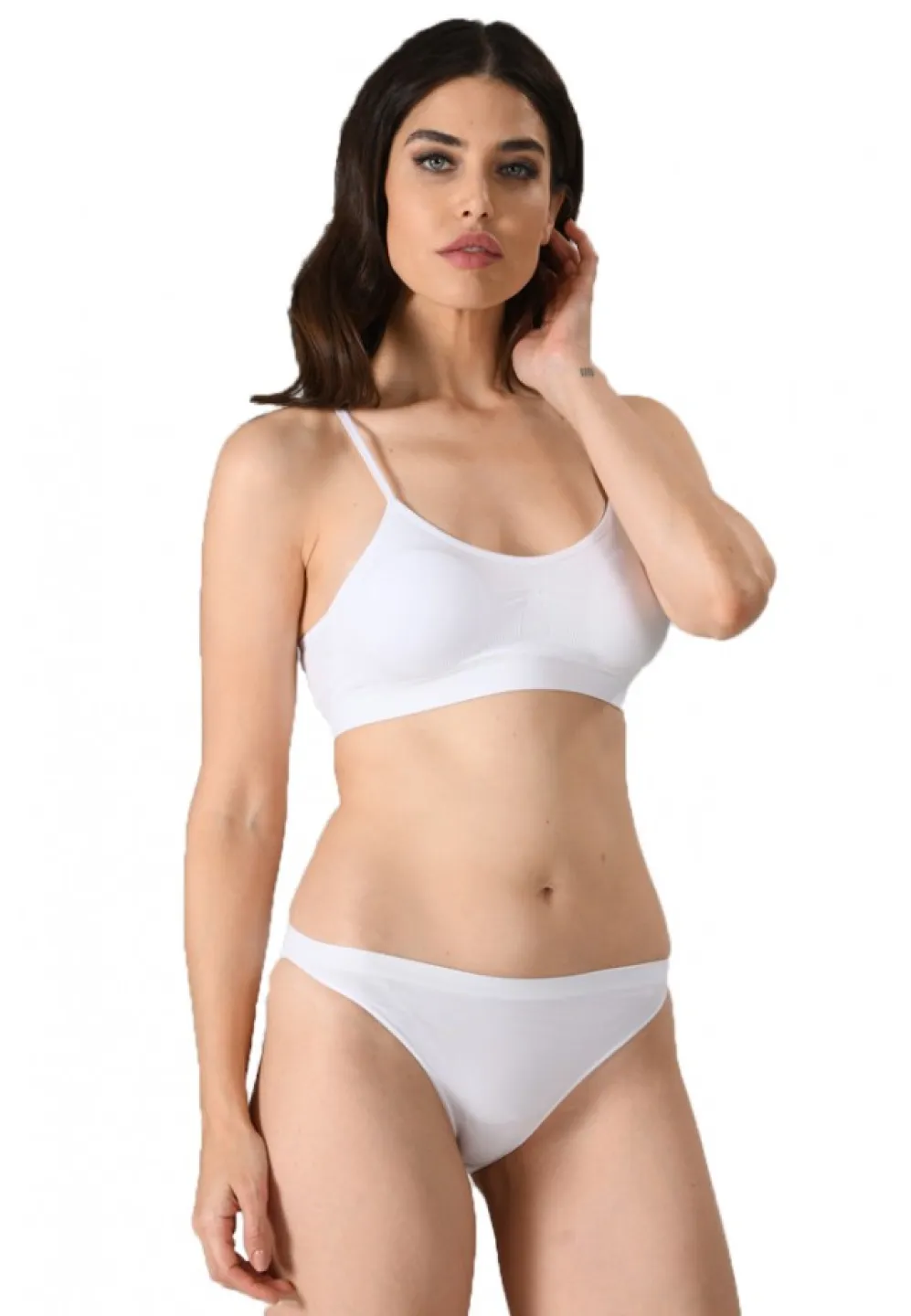 Bustiera dama elastica cu bretele subtiri, material lejer si elastic, culoare alb - 2