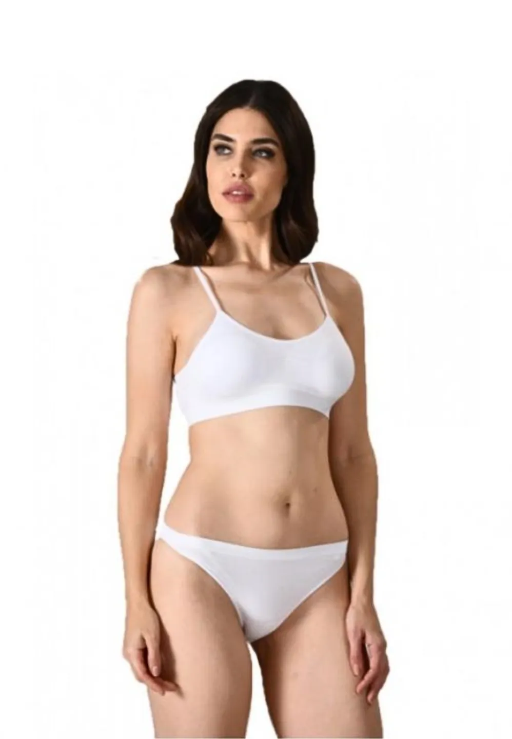 Bustiera dama elastica cu bretele subtiri, material lejer si elastic, culoare alb - 1