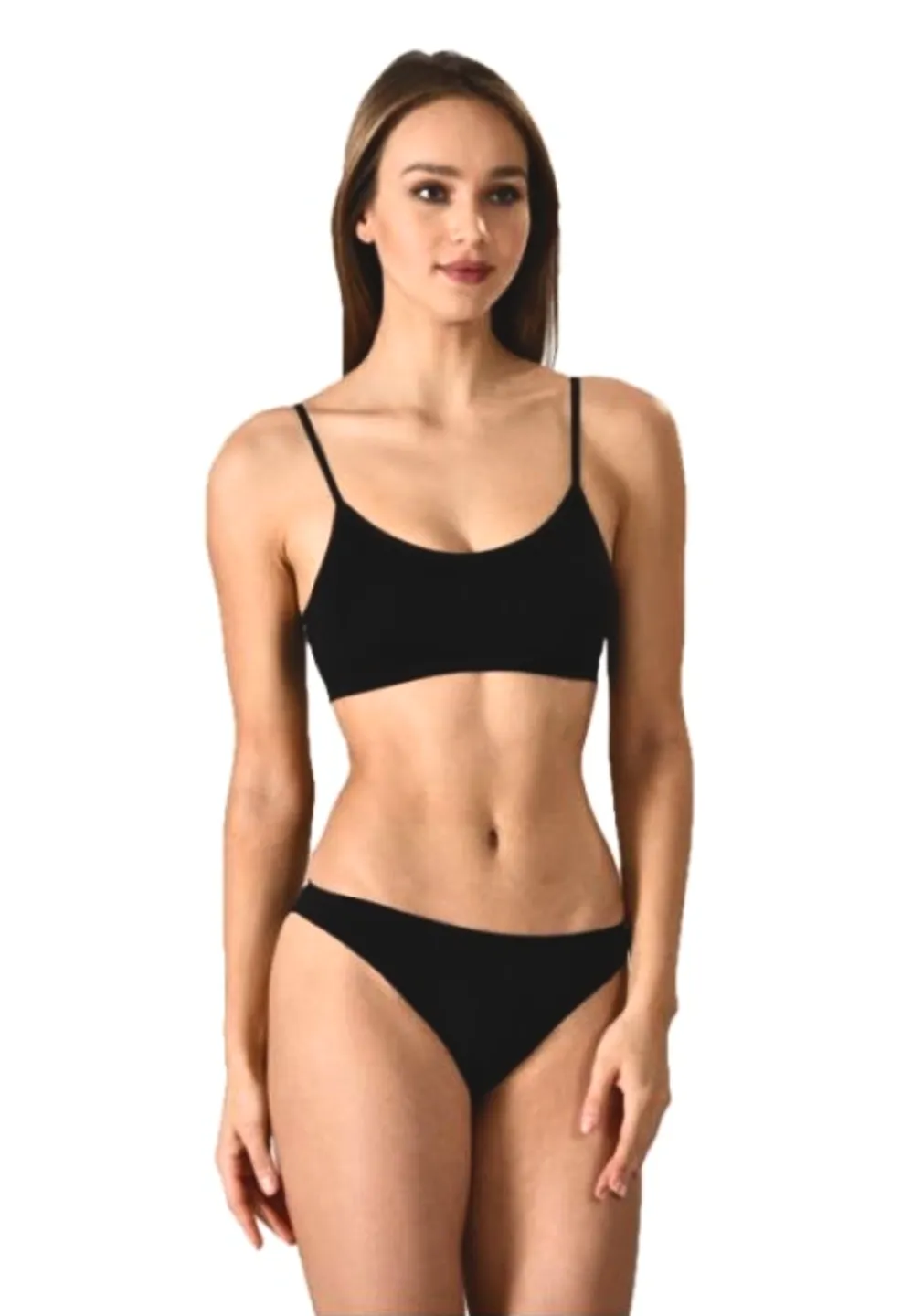 Bustiera dama elastica cu bretele subtiri, material lejer si elastic, culoare negru - 1