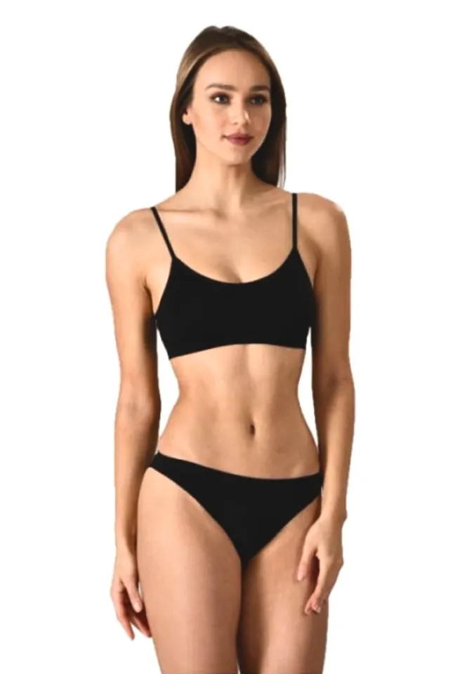 Bustiera dama elastica cu bretele subtiri, material lejer si elastic, culoare negru