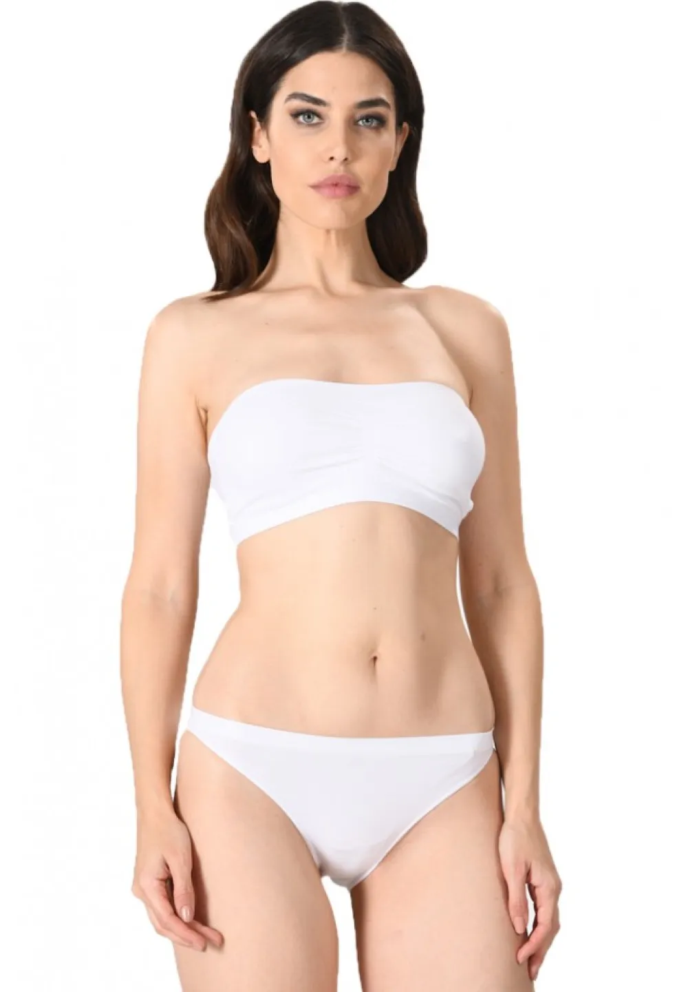 Bustiera dama elastica fara bretele, cu pad-uri, material lejer si elastic, culoare alb - 2