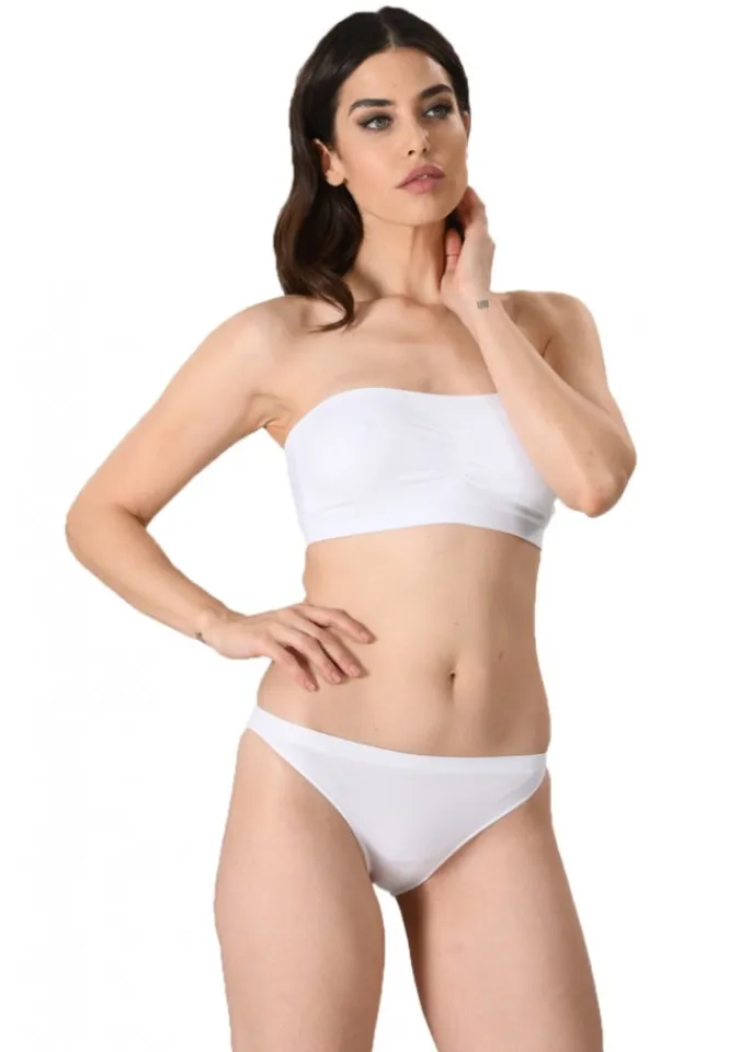 Bustiera dama elastica fara bretele, cu pad-uri, material lejer si elastic, culoare alb