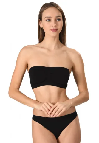 Bustiera dama elastica fara bretele, cu pad-uri, material lejer si elastic, culoare negru