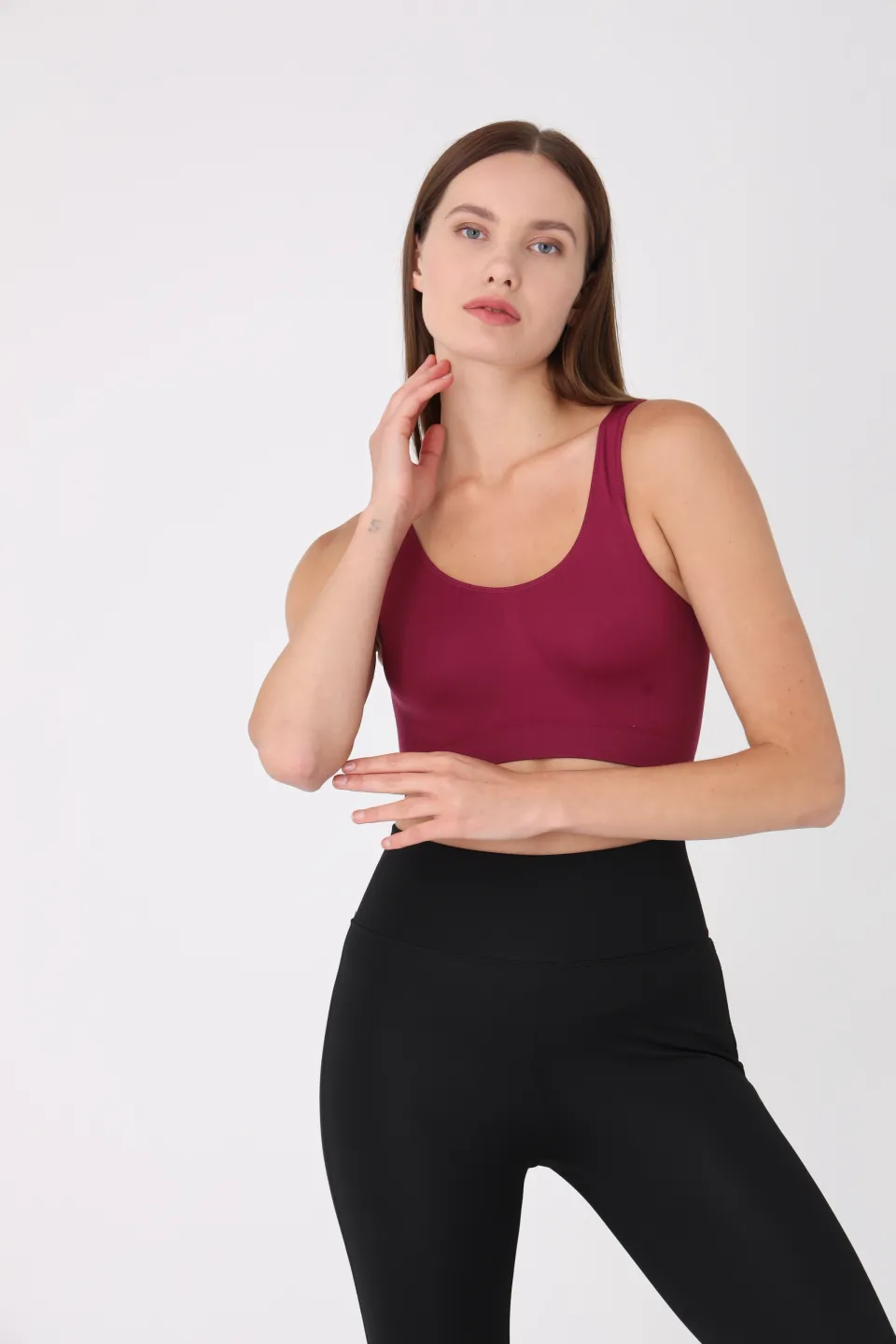 Bustieră lejeră bordo cu bretele late – fără push-up - 1