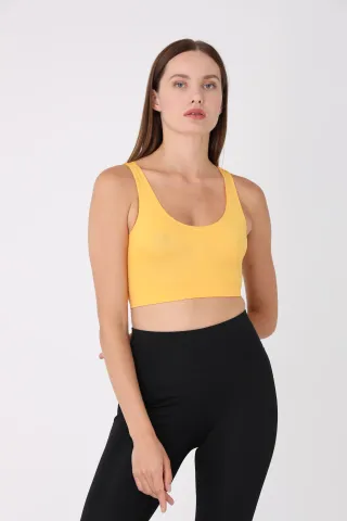 Bustieră lejeră galben cu bretele late – fără push-up hover