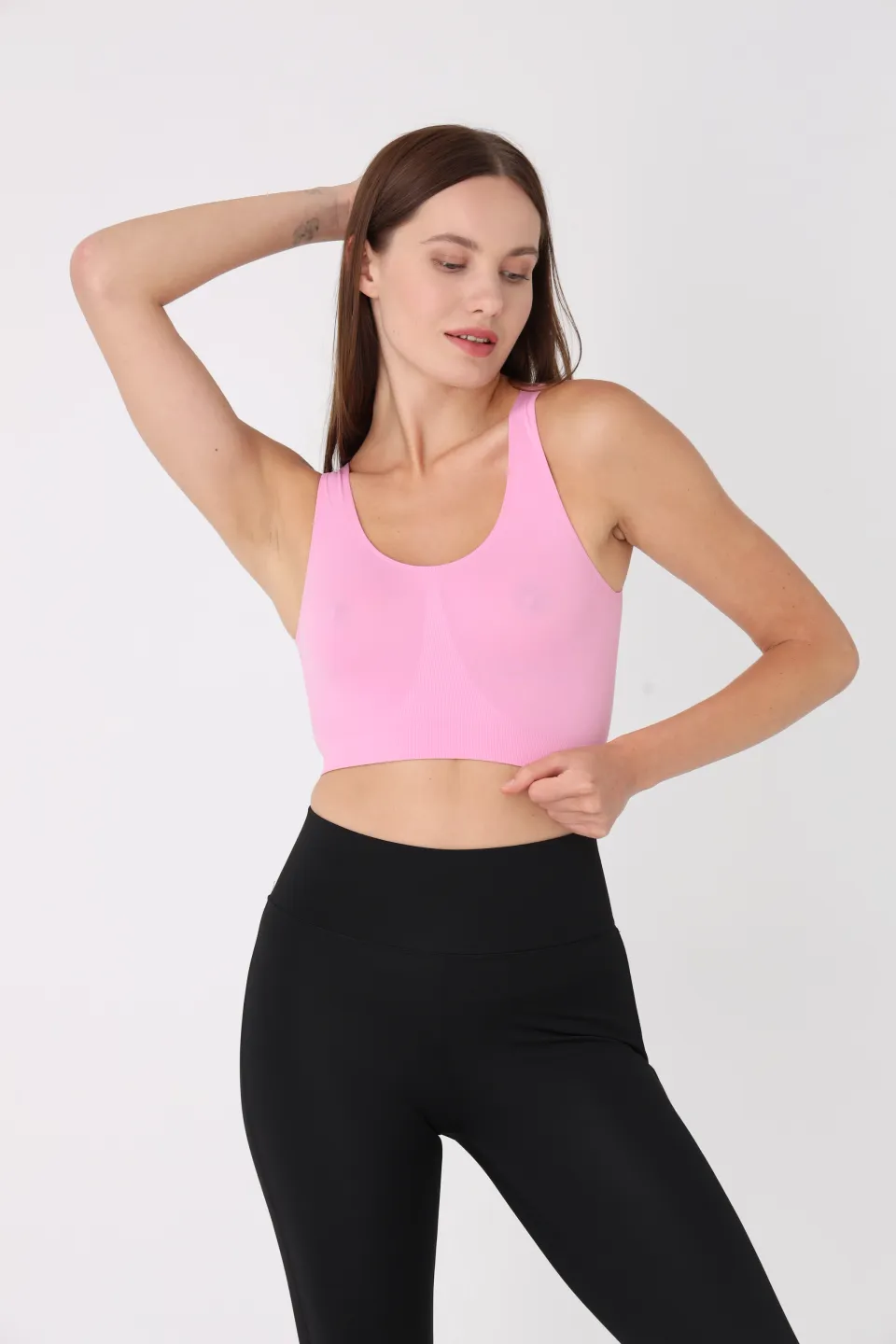 Bustieră lejeră roz cu bretele late – fără push-up - 2