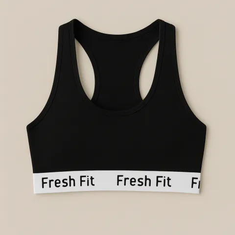 Bustieră sport Fresh Fit din bumbac și elastan- negru