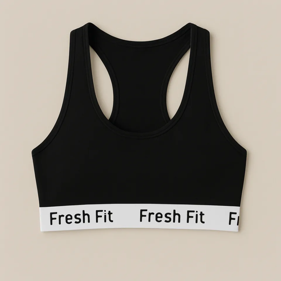 Bustieră sport Fresh Fit din bumbac și elastan- negru