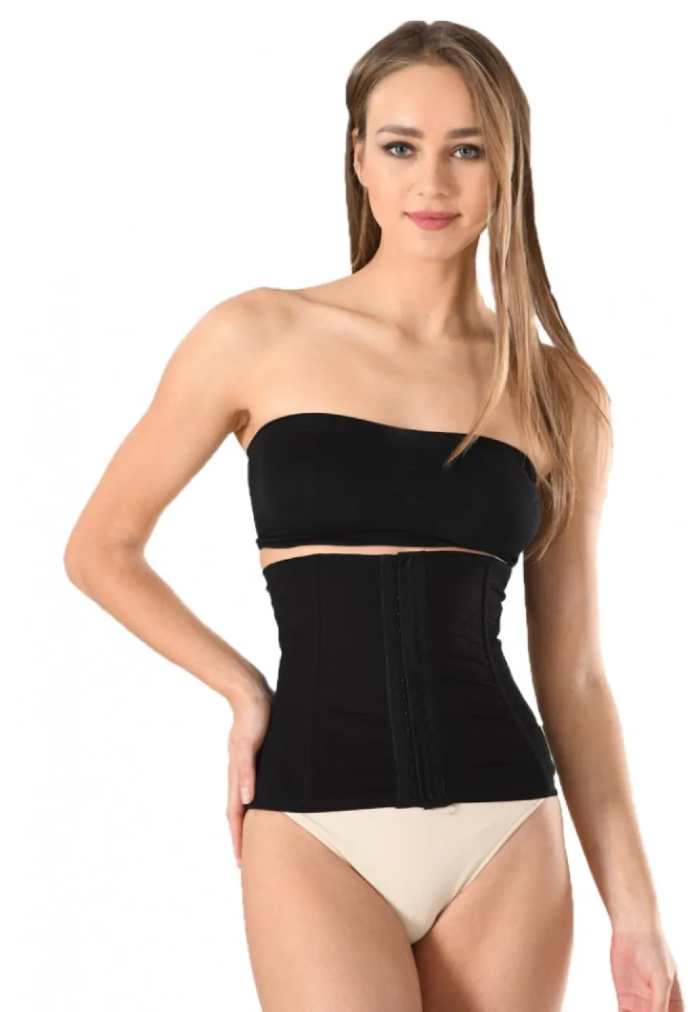 Centura dama modelatoare cu agrafe si banda de silicon, culoare negru - 1
