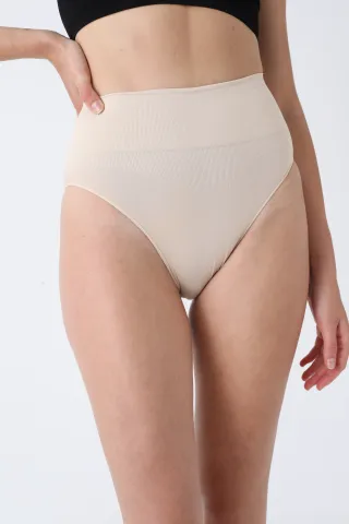 Chilot modelator damă cu talie înaltă – bej, push-up și bandă anti-alunecare