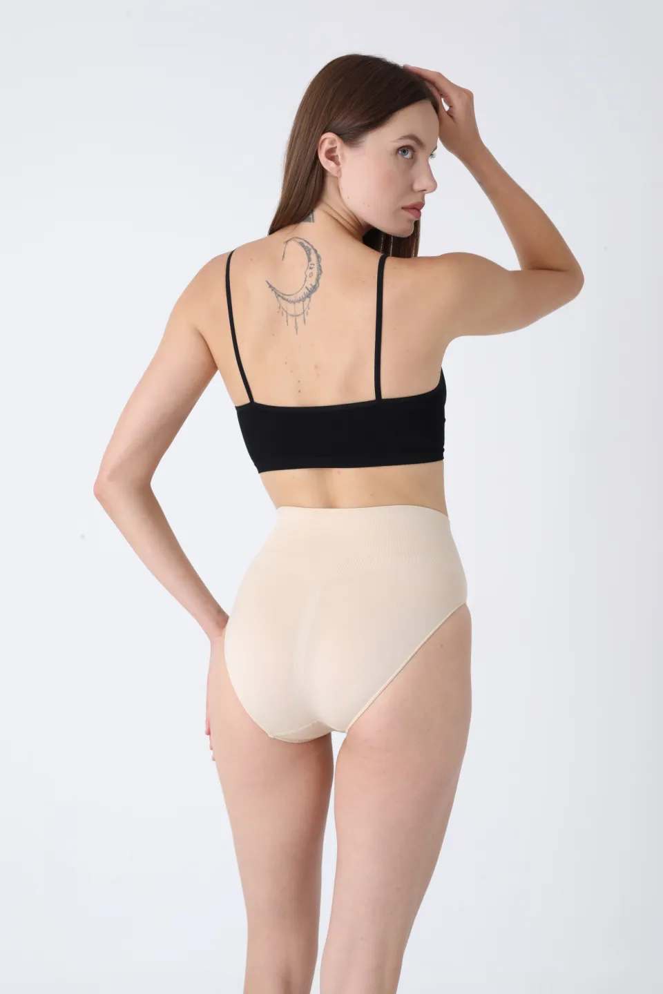 Chilot modelator damă cu talie înaltă – bej, push-up și bandă anti-alunecare - 5