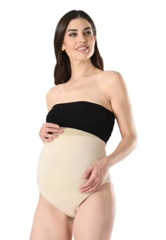 Chilot modelator pentru gravide, cu talie înaltă și bandă de silicon, culoare bej hover