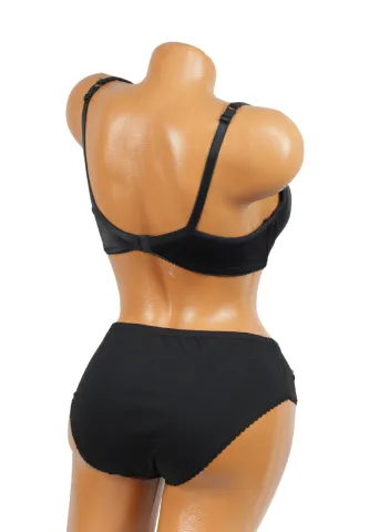 Chiloți damă clasici negri cu fundiță laterală și inserții din dantelă hover