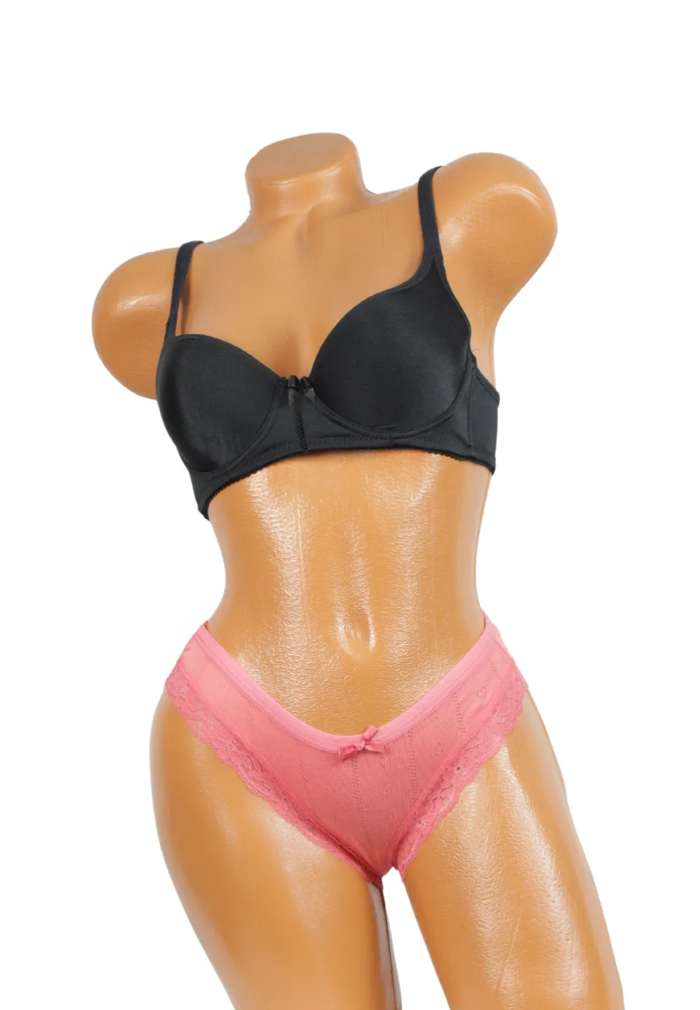 Chiloți damă clasici roz cu dantelă laterală și fundiță - 1