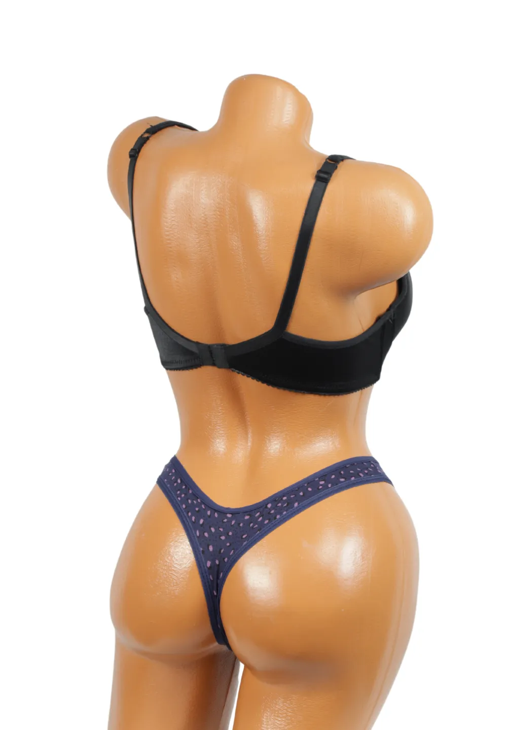 Chiloți damă tanga bleumarin cu picățele portocalii - 2