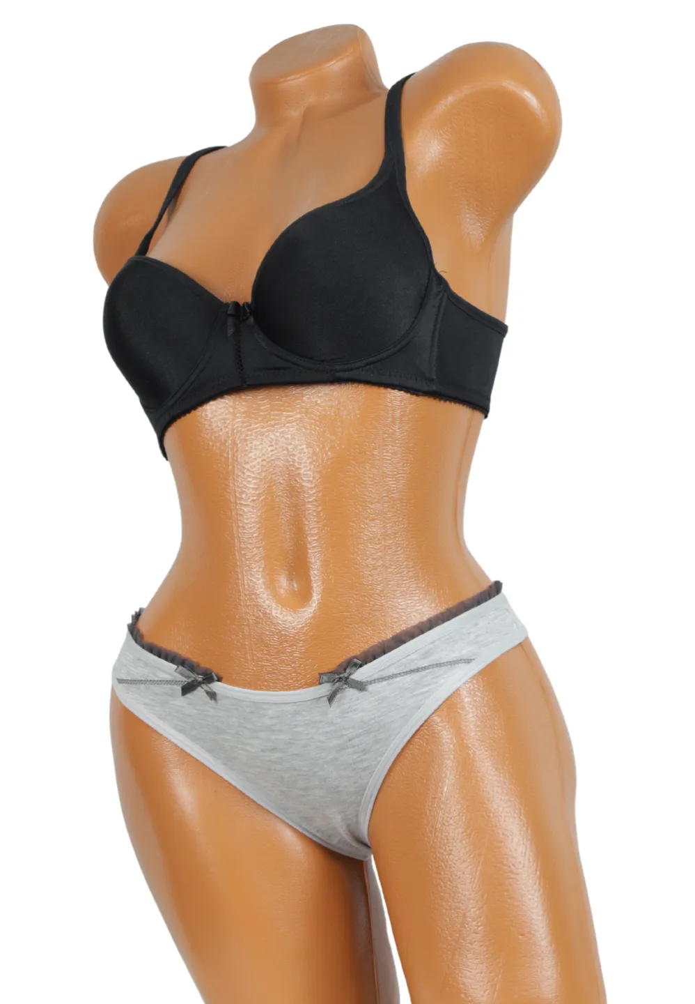 Set 4 chiloți damă tanga – bumbac elastic, dantelă și fundiță - 1