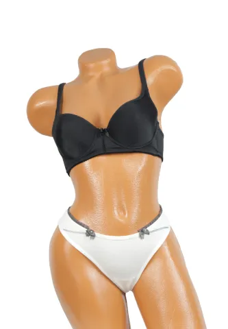 Set 4 chiloți damă tanga – bumbac elastic, dantelă și fundiță hover