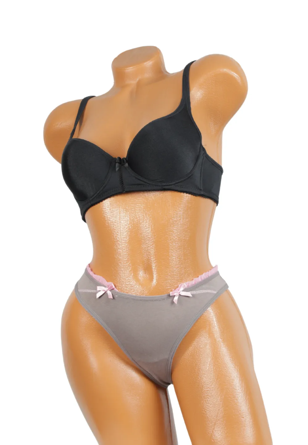 Set 4 chiloți damă tanga – bumbac elastic, dantelă și fundiță - 3