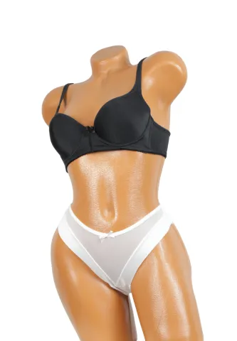 Chiloți damă tanga fără cusături albi transparenți în față cu fundiță