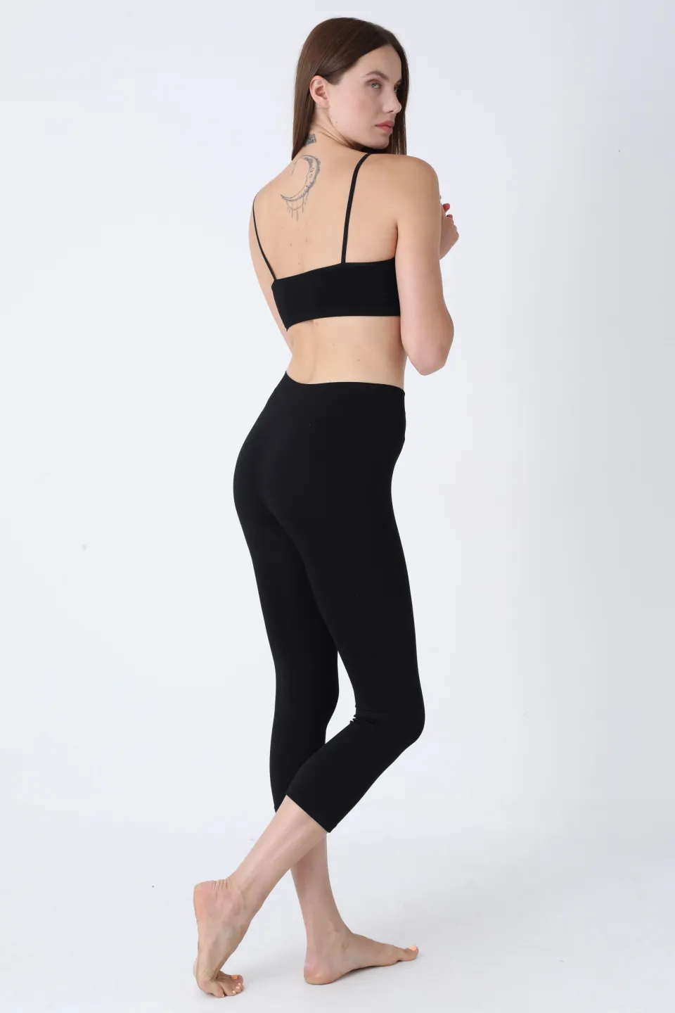 Colanți 3/4 damă negri cu talie înaltă – material opac, elastic - 5