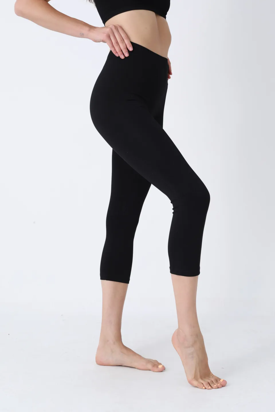 Colanți 3/4 damă negri cu talie înaltă – material opac, elastic - 2