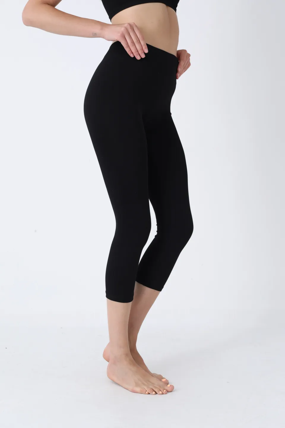 Colanți 3/4 damă negri cu talie înaltă – material opac, elastic - 1