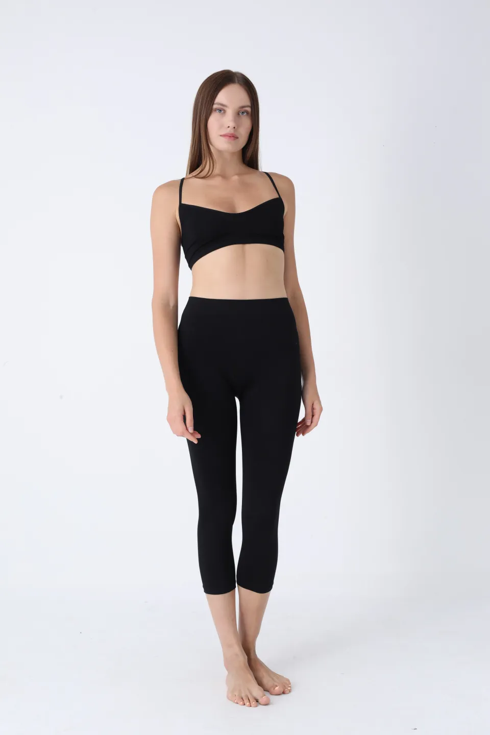 Colanți 3/4 damă negri cu talie înaltă – material opac, elastic - 4