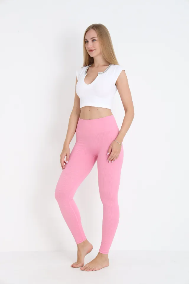 Colanți damă roz model raiat